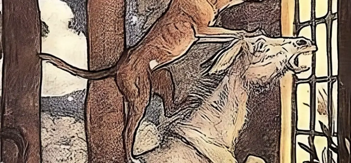 Ilustrație cu animalele uitându-se pe fereastră în interiorul casei